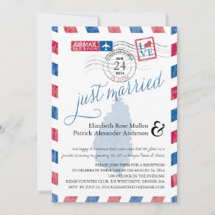 St. Lucia Just Married Airmail Post Reception Invitation