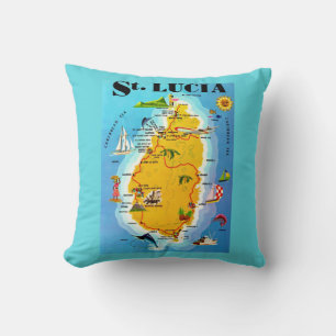 St Lucia Map Postcard Throw Pillow