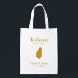 St. Lucia Map Wedding Welcome Tote Bag, Gold<br><div class="desc">Wedding weekend welcome gift bag for out of town guests to your wedding,  featuring image of St. Lucia,  with heart you may place at the precise location. Fill the tote with your favorite goodies.</div>