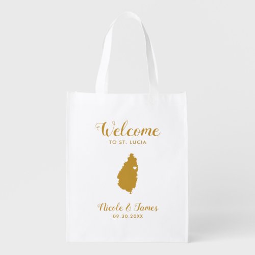 St Lucia Map Wedding Welcome Tote Bag Gold