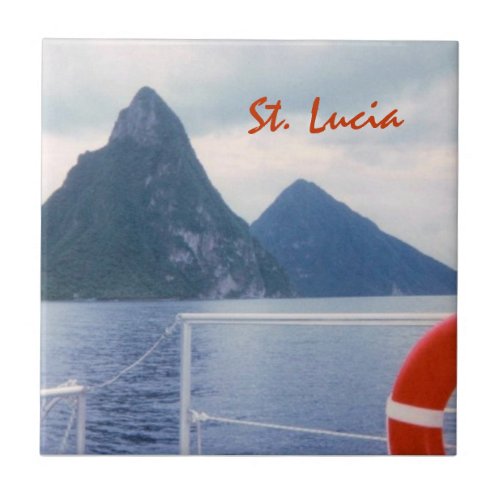 St Lucia Pitons from the Sea Tile