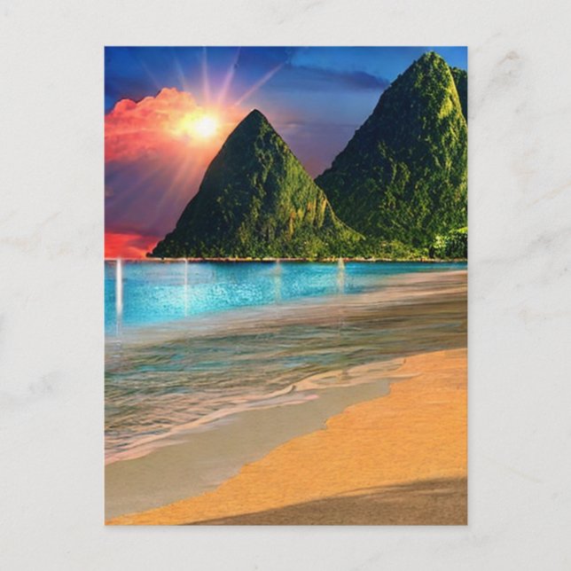  St. Lucia The Pitons Sunrise Postcard (Front)