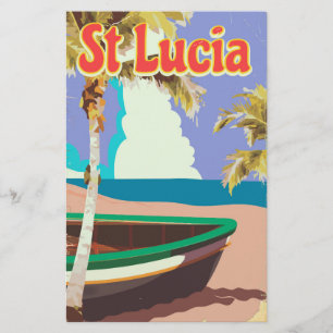 St Lucia vintage beach travel poster Stationery