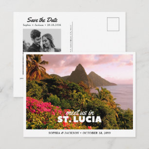 St. Lucia Wedding Save the Date Travel Retro Postcard