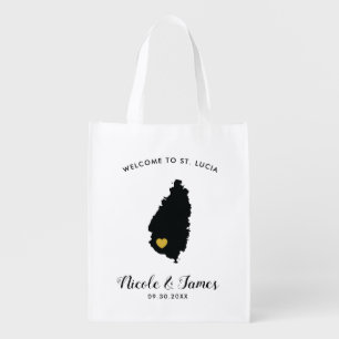 St. Lucia Wedding Welcome Bag Tote, Black and Gold
