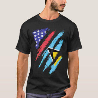 St Lucian American Patriot Grown Heart Flag Stripe T-Shirt