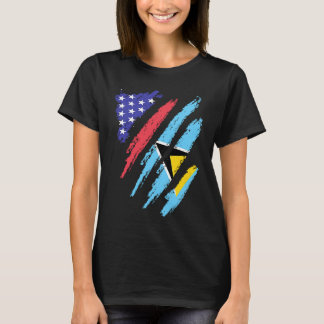 St Lucian American Patriot Grown Heart Flag Stripe T-Shirt