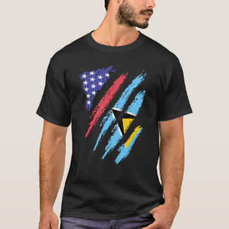 St Lucian American Patriot Grown Heart Flag Stripe T-Shirt