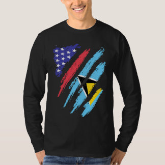 St Lucian American Patriot Grown Heart Flag Stripe T-Shirt