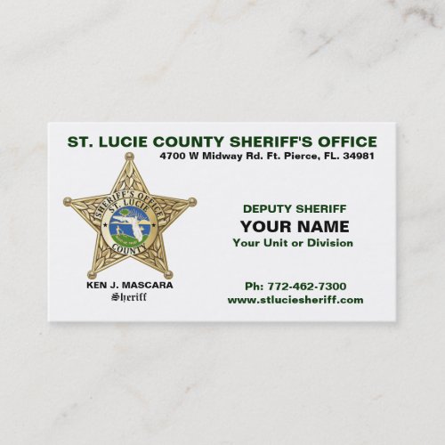 St Lucie County Sheriff Business Card