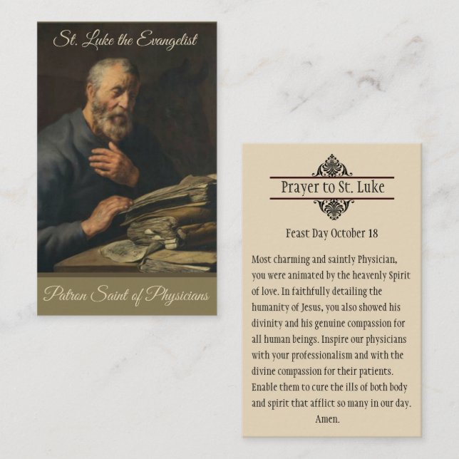 St. Luke Evangelist Patron of Physicians Holy Card (Front/Back)
