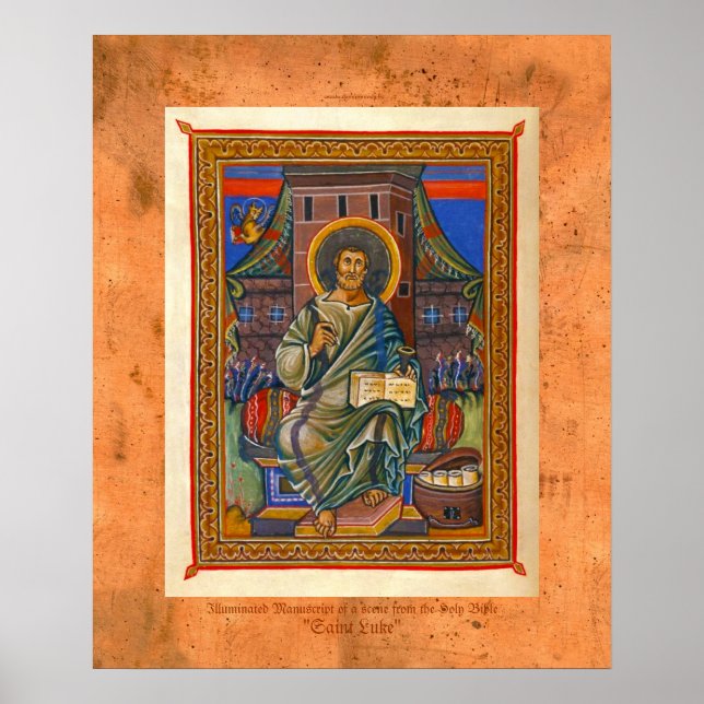 St Luke Illuminated Medieval Religious Art Print (Front)