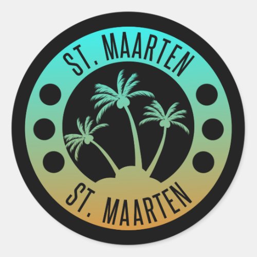 St Maarten Ocean Aqua Blue Gradient Sint Martin Classic Round Sticker