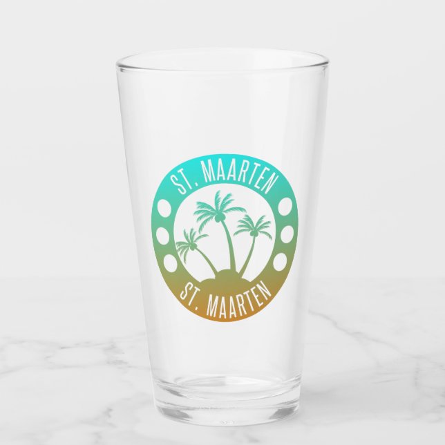 St. Maarten Ocean Aqua Blue Gradient Sint Martin Glass (Front)