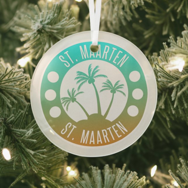 St. Maarten Ocean Aqua Blue Gradient Sint Martin Glass Ornament (Insitu)