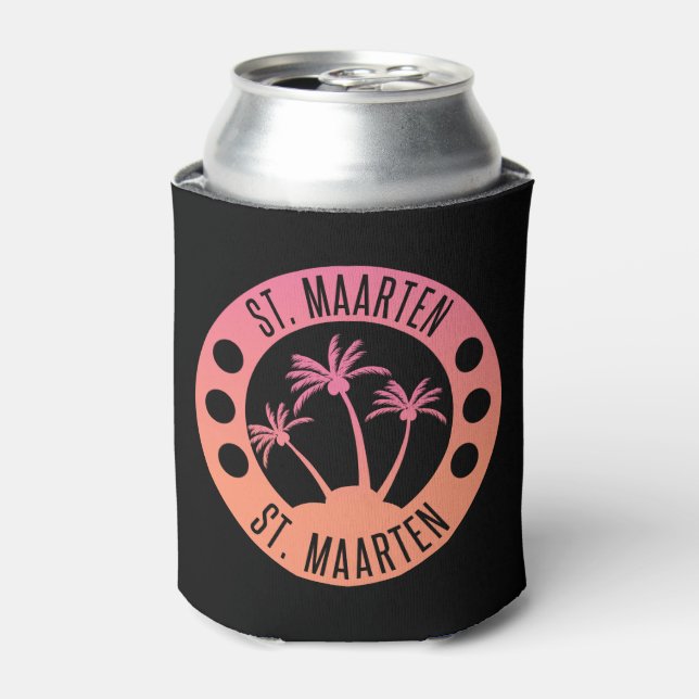 St. Maarten Pink and Coral Gradient Sint Martin Can Cooler (Can Front)