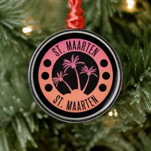 St. Maarten Pink and Coral Gradient Sint Martin Metal Ornament