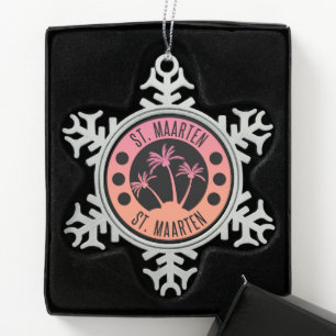 St. Maarten Pink and Coral Gradient Sint Martin Snowflake Pewter Christmas Ornament
