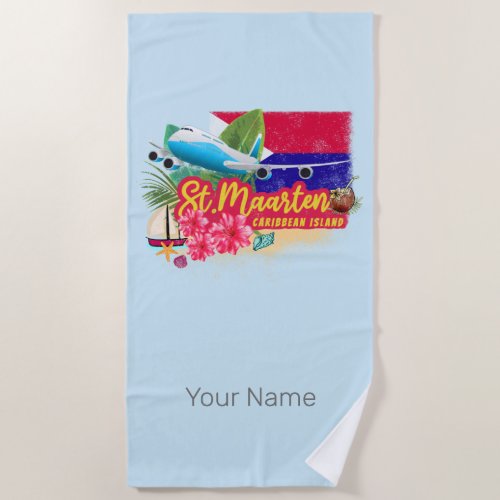 St Maarten Retro Caribbean Vintage Island Plane Beach Towel