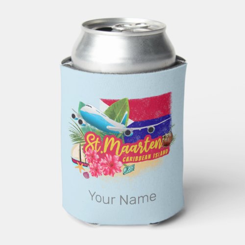 St Maarten Retro Caribbean Vintage Island Plane Can Cooler