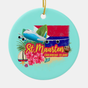 St. Maarten Retro Caribbean Vintage Island Plane Ceramic Ornament