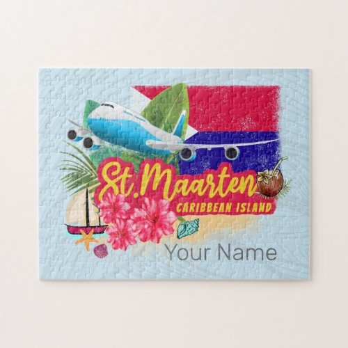 St Maarten Retro Caribbean Vintage Island Plane Jigsaw Puzzle