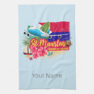 St. Maarten Retro Caribbean Vintage Island Plane Kitchen Towel