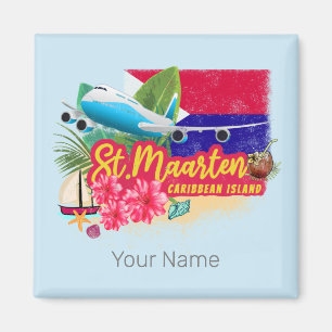 St. Maarten Retro Caribbean Vintage Island Plane Magnet