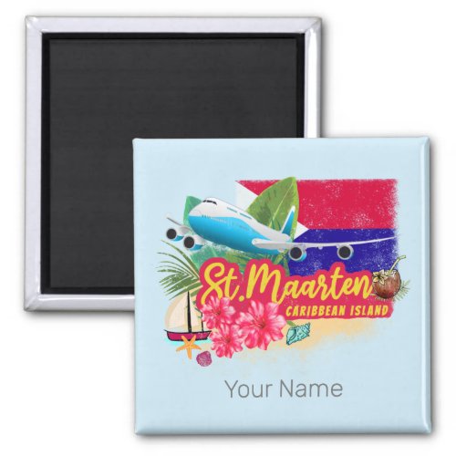 St Maarten Retro Caribbean Vintage Island Plane Magnet