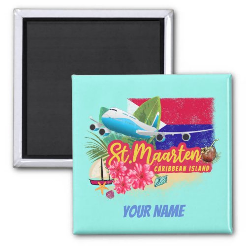 St Maarten Retro Caribbean Vintage Island Plane Magnet
