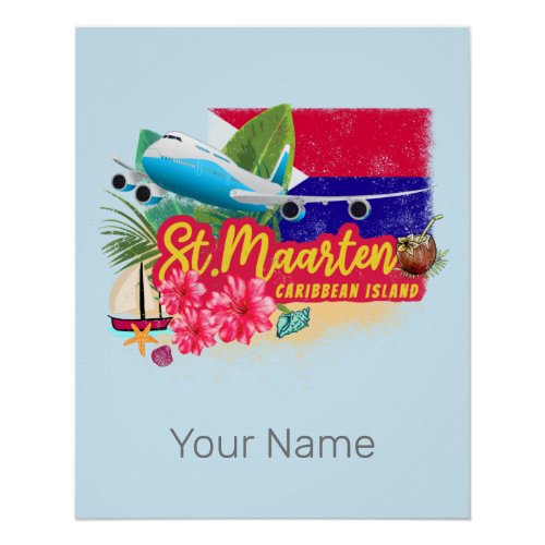 St Maarten Retro Caribbean Vintage Island Plane Poster