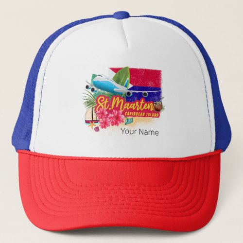 St Maarten Retro Caribbean Vintage Island Plane Trucker Hat