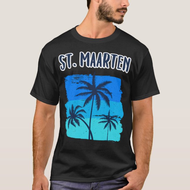 St. Maarten Retro Vacation Souvenir Palm Trees T-Shirt (Front)