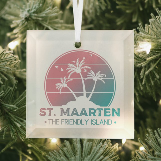 St. Maarten | Sint Martin Retro Gradient Glass Ornament (Insitu)