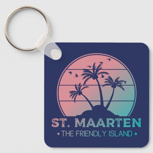St Maarten  Sint Martin Retro Gradient Keychain