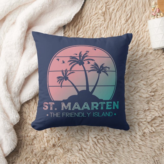 St. Maarten | Sint Martin Retro Gradient Throw Pillow (Blanket)