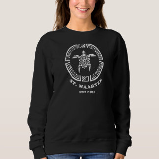St Maarten West Indies Vintage Tribal Sea Turtle V Sweatshirt