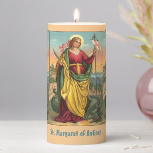 St Margaret with Dragon and Resurrection Banner  Pillar Candle