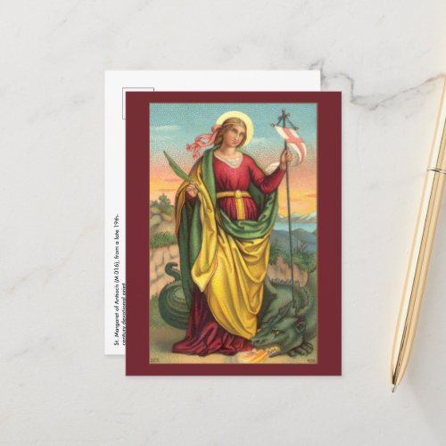 St Margaret with Dragon and Resurrection Banner  Postcard