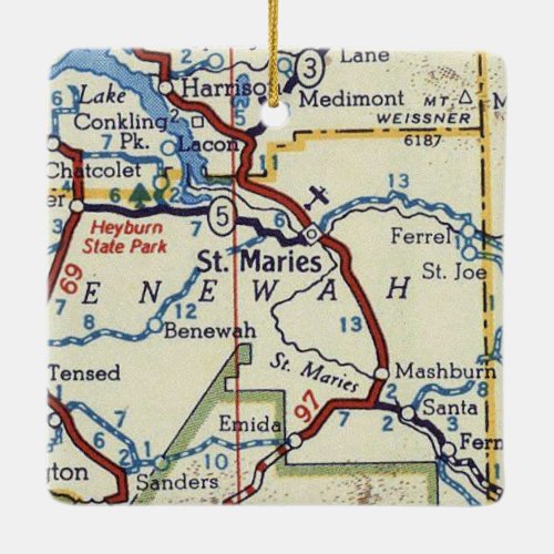 St Maries Idaho Vintage Map Ceramic Ornament