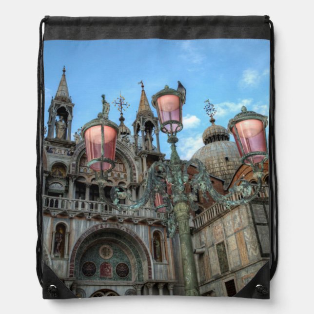 St. Marks and Lamp, Venice, Italy Drawstring Bag (Front)