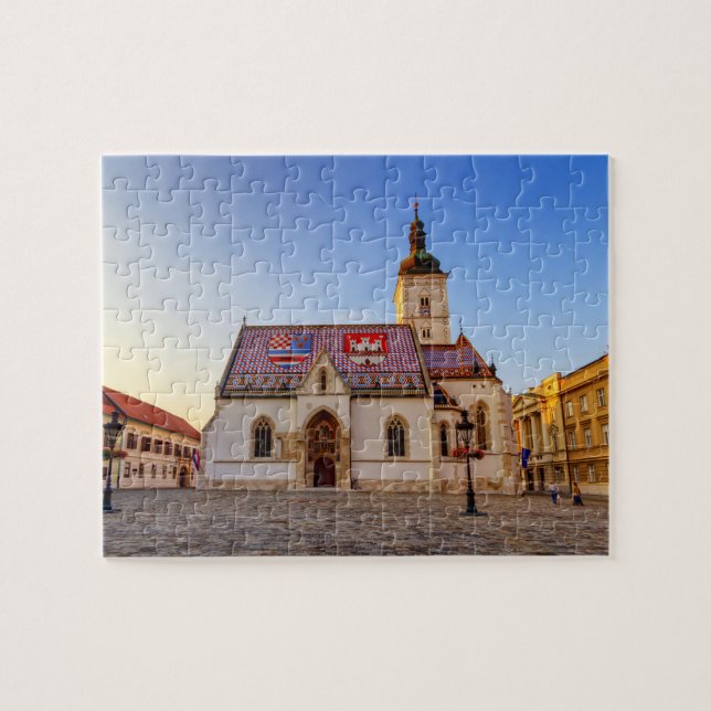 St. Mark's Church and square by sunset in Zagreb, Jigsaw Puzzle (Horizontal)