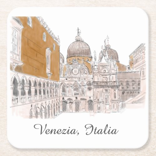 St Marks Square Venice Italy Classic Illustration Square Paper Coaster
