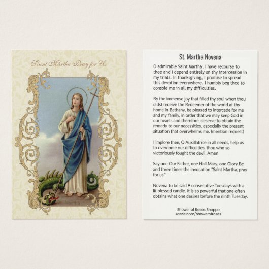 St. Martha 9 week Novena HOLY CARD (Front & Back)