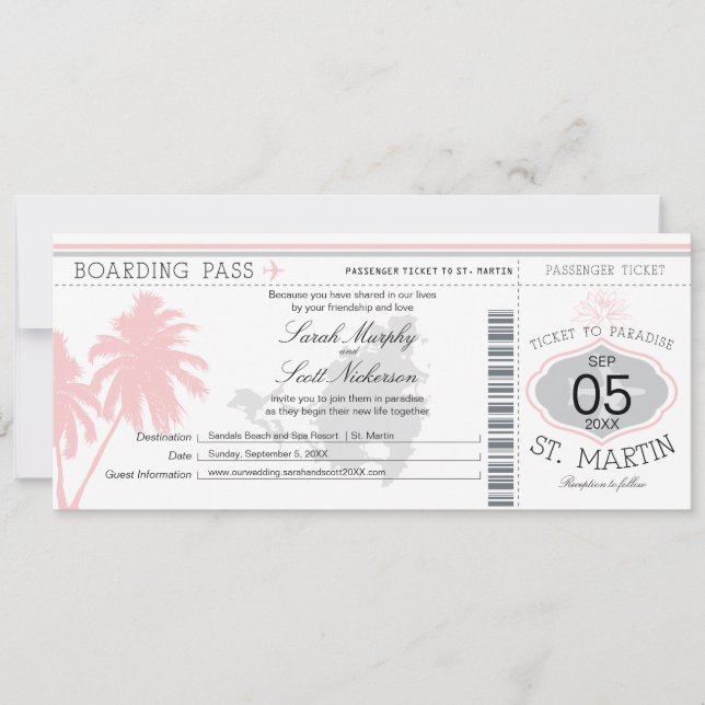 St. Martin Boarding Pass Destination Wedding Invitation (Front)