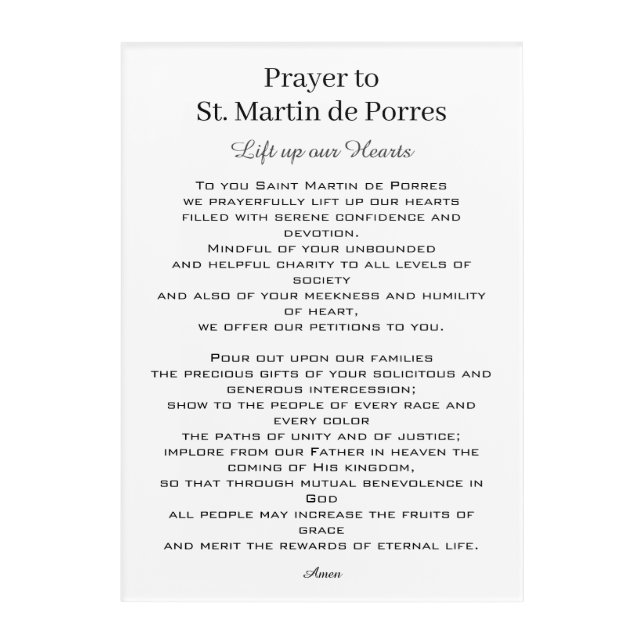 St. Martin de Porres Prayer Racial Harmony Acrylic Print (Front)