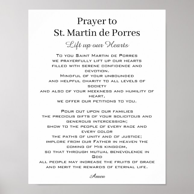 St. Martin de Porres Prayer Racial Harmony Poster (Front)