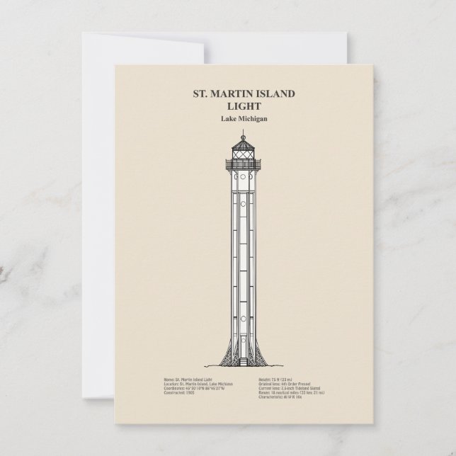 St. Martin Island Lighthouse - Michigan - SBD Note Card (Front)