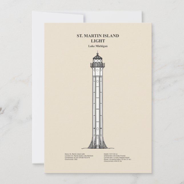 St. Martin Island Lighthouse - Michigan - SBD Thank You Card (Front)