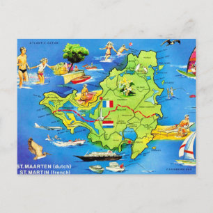 St Martin Island Map Postcard